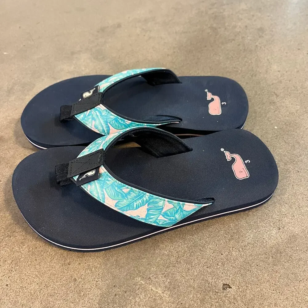 Vineyard Vines Tropical Teal Blue boys flip flop sandals size 3 shoes swimwear